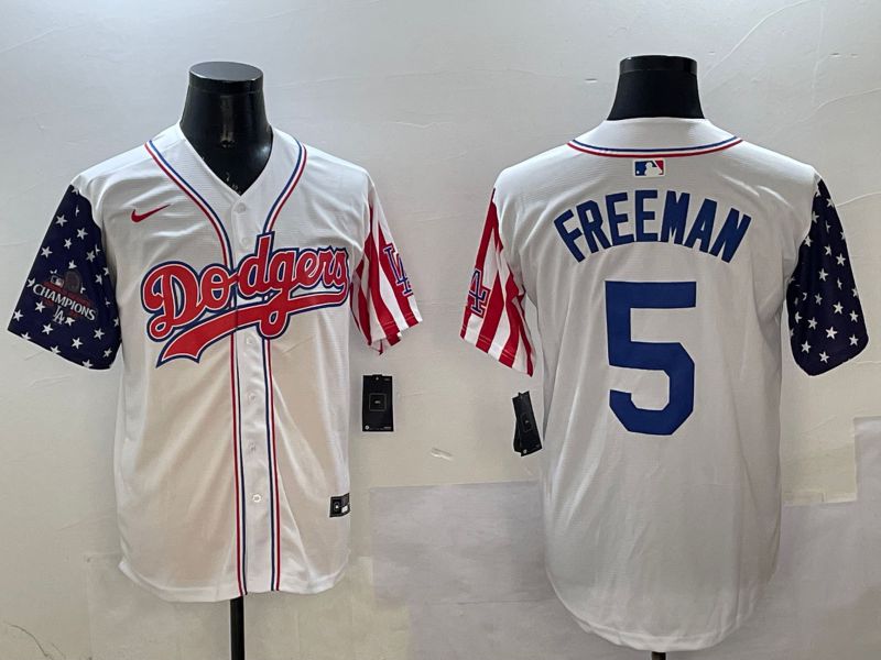 Men Los Angeles Dodgers 5 Freeman White a generation of national flags Joint name 2025 Nike MLB Jersey style 2
